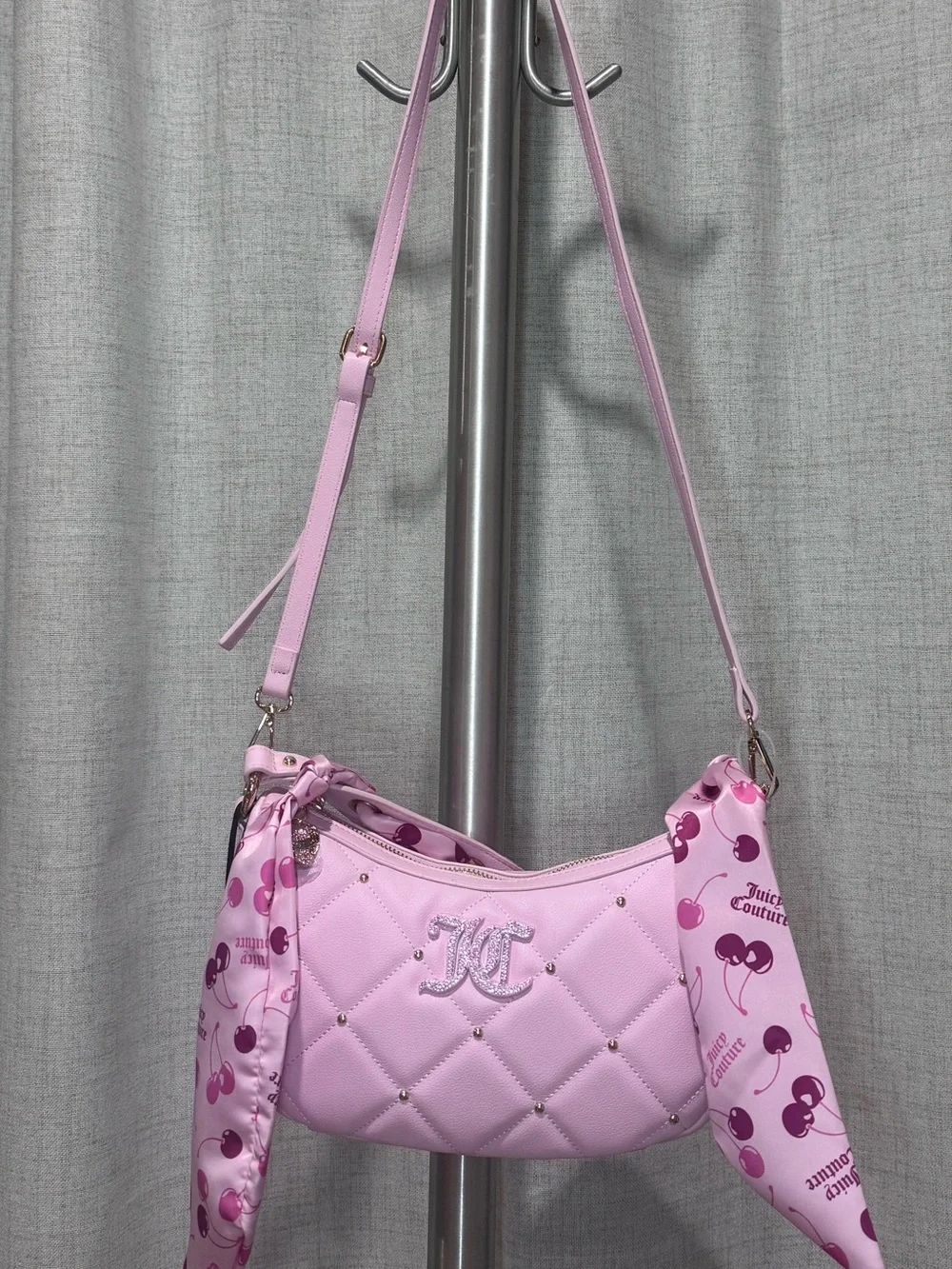 Juicy Couture Pink Quilted Shoulder Bag with Cherry-Print Scarf - Picture 3 of 3